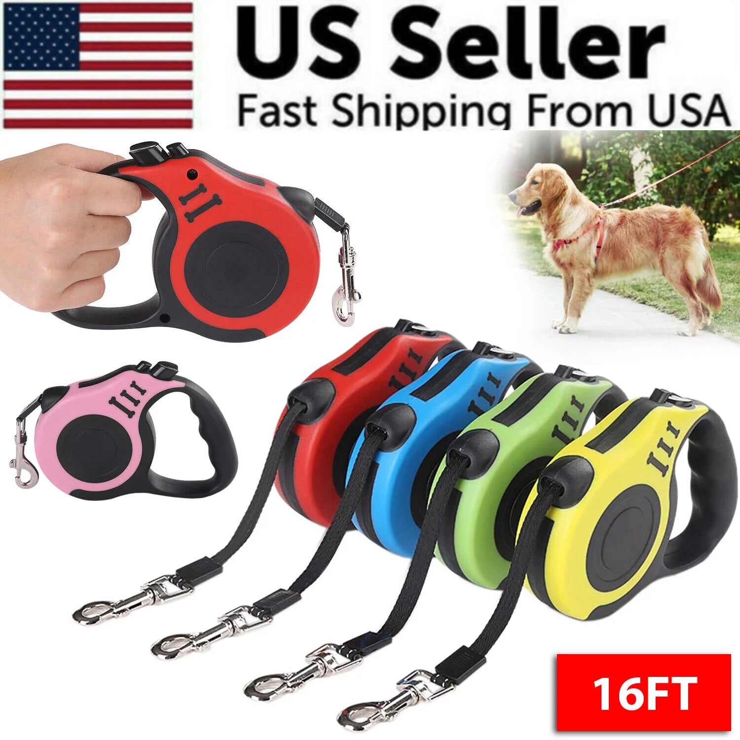 16.5FT Automatic Retractable Dog Leash Pet Collar Automatic Walking Le – In  The Doghouse Online