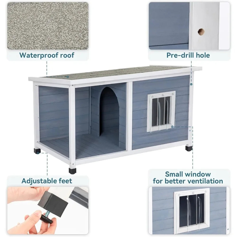 45.5” Dog House with Porch and Window Outdoor Dog House Weatherproof for Medium Small Dogs Durable and Comfortable Free Delivery