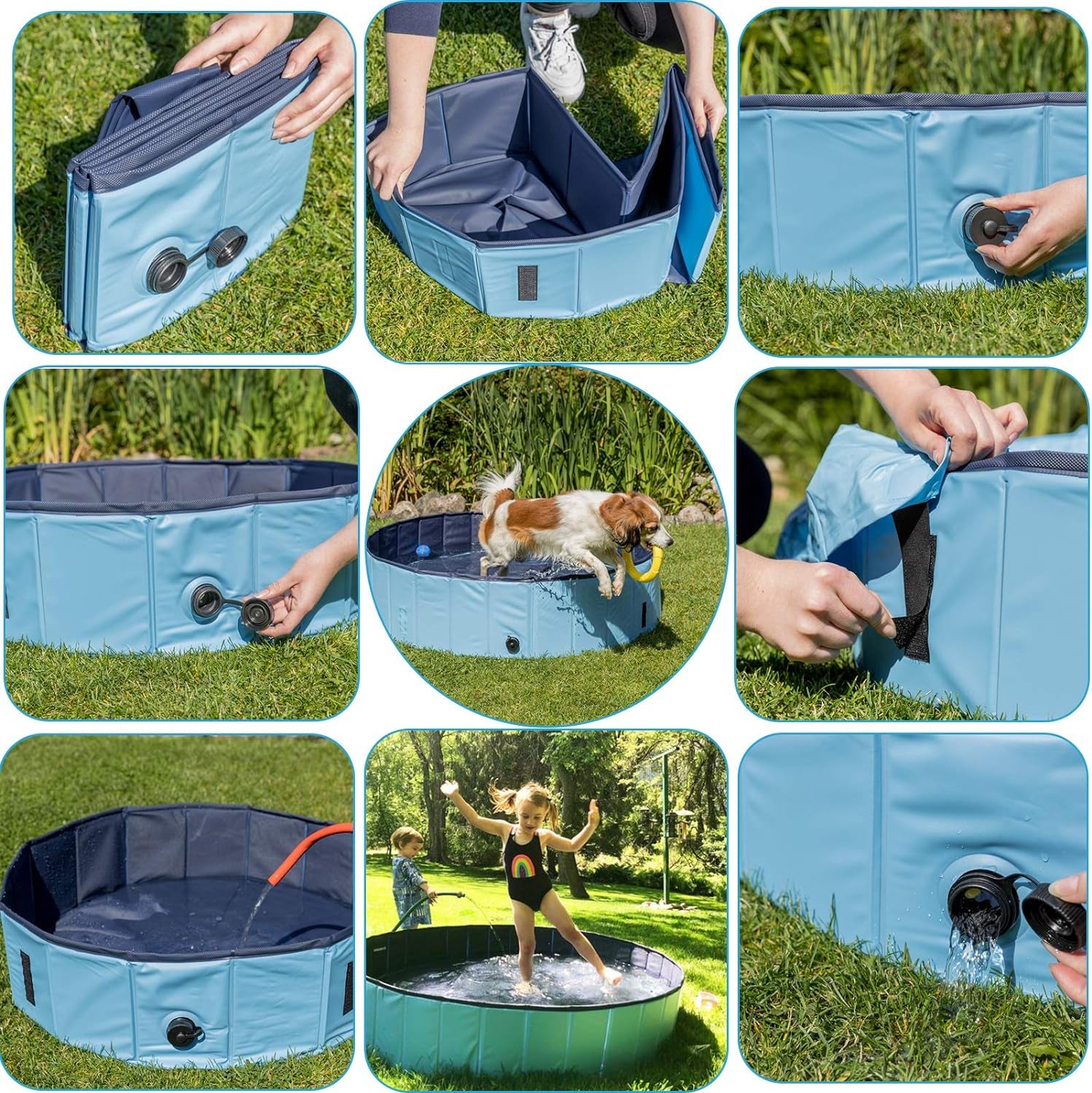 Dog Pool Foldable Pet Outdoor Swimming Pool Collapsible Anti-Slip Hard PVC Pet Paddling Bathtub for Large and Xtra Large Dogs, Kids, Pets((63'' * 12'')/(160Cm X 30Cm))