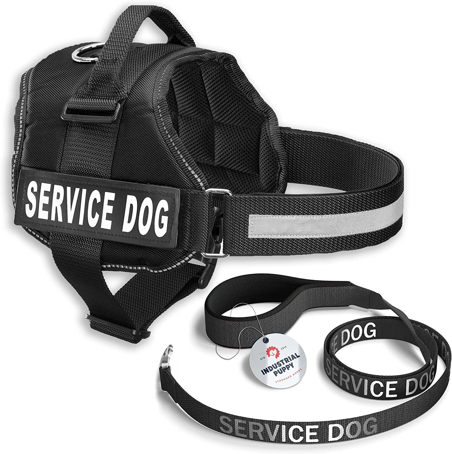 Service Dog Vest with Hook and Loop Straps & Matching Service Dog Leash Set - Harnesses from XXS to XXL - Service Dog Harness Features Reflective Patch and Comfortable Mesh Design (Black, XL)