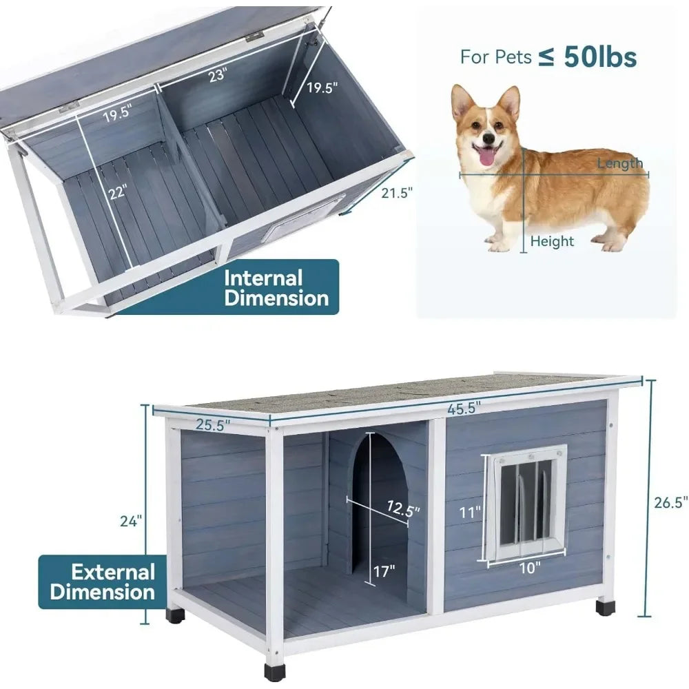 45.5” Dog House with Porch and Window Outdoor Dog House Weatherproof for Medium Small Dogs Durable and Comfortable Free Delivery